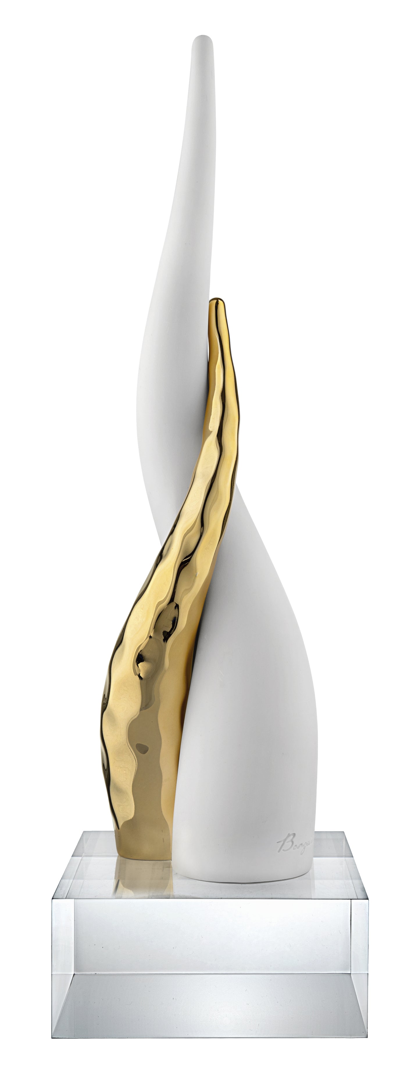 Corni base cristallo oro/bianco H28cm Bongelli