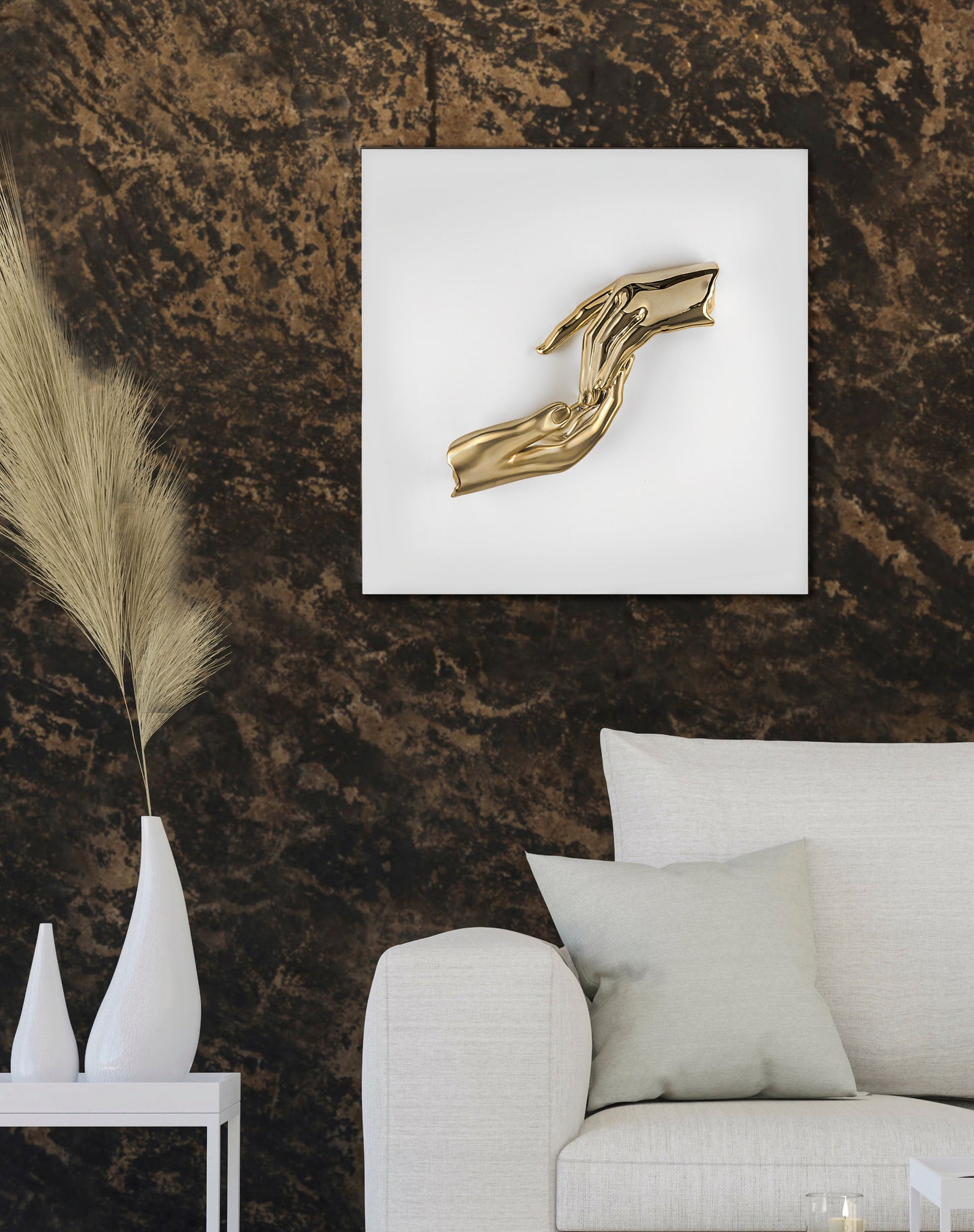 Quadro mani oro pannello bianco 50x50cm Bongelli