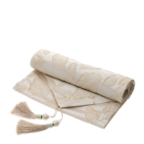 Runner Beige con Ricami Foliage Oro in Poliestere Nappine Oro - 33x180cm HERVIT