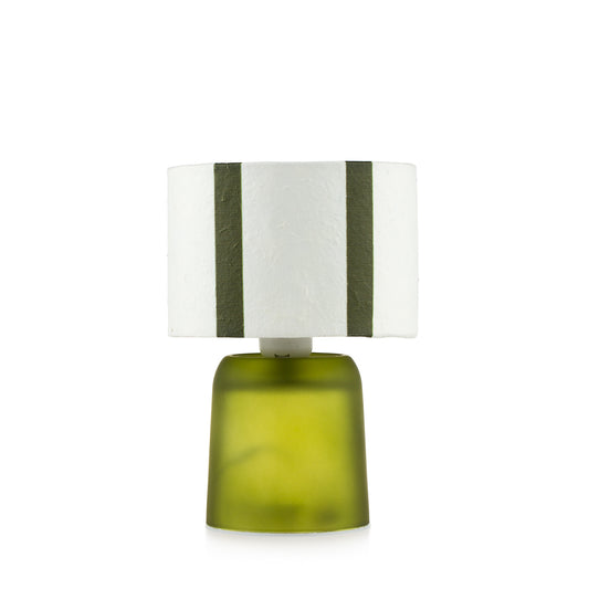 Lampada emò base verde e paralume a strisce bianco e verde