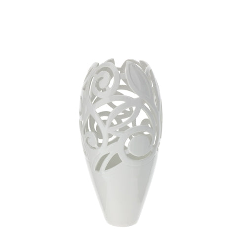 VASO PORC.TRAFORATO BIANCO DIA.13,5X28CM HERVIT