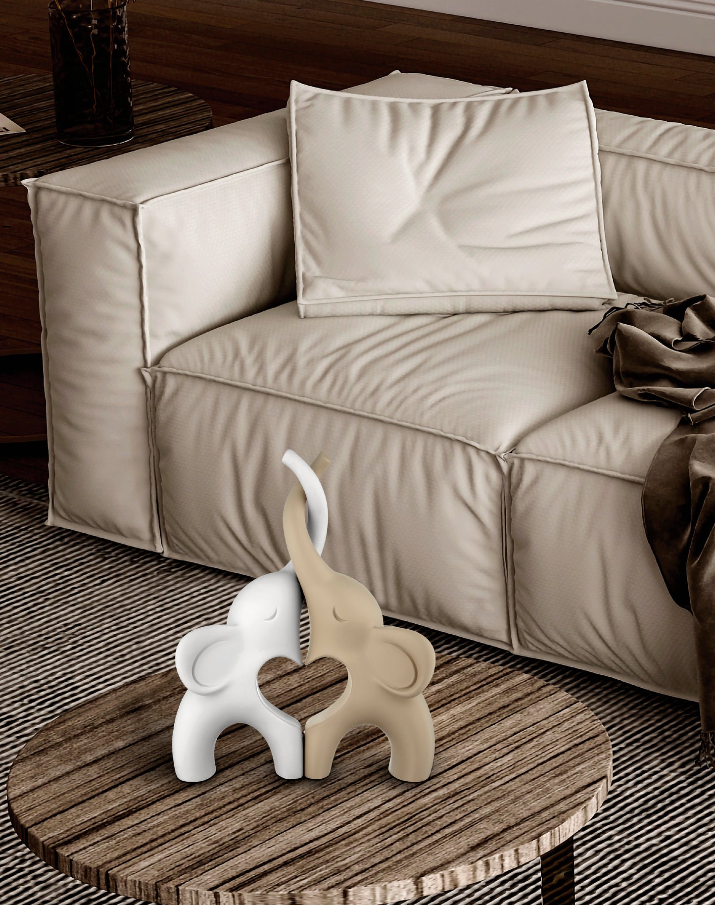 Coppia elefantini 21x29cm nocciola/bianco Bongelli