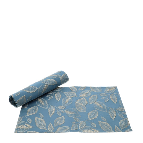 Box 2 Tovagliette Blu con Ricami Foliage Oro in Poliestere e Scatola Regalo - 40x60cm HERVIT