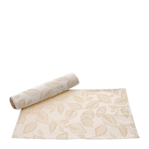Box 2 Tovagliette Beige con Ricami Foliage Oro in Poliestere - 40x60cm HERVIT